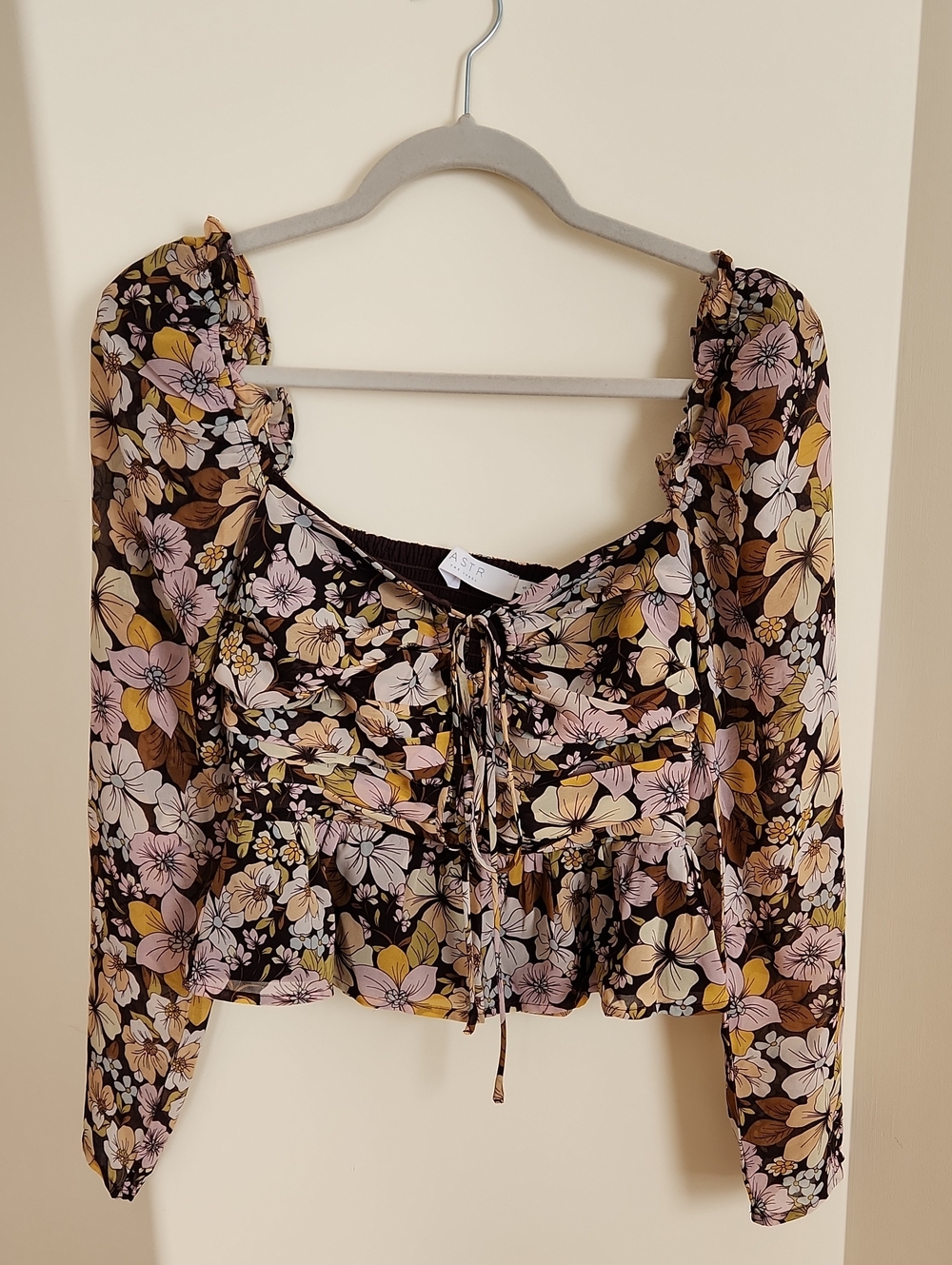 Astr Toni Floral Ruffle Tie-Front Blouse